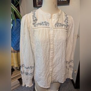 Fatface White Dotted Swiss Style Emb Floralalsshirred Cuffs And Button Front SM